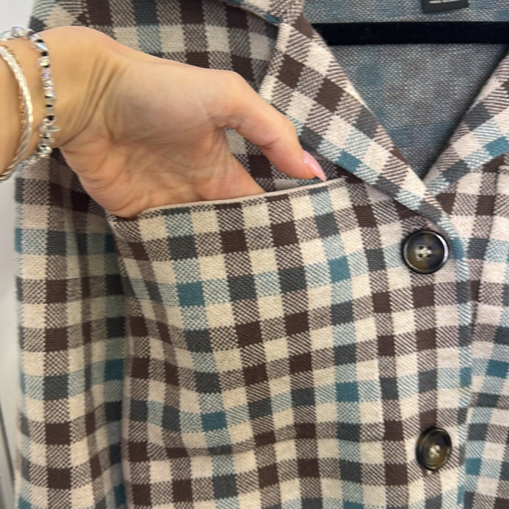 Rachel Zoe Plaid Jacket - Brown, Blue, Cream - Picture 5 of 7